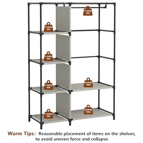 Calmootey Portable Closet Organizers, Clothing Storage, Wardrobe with 6 Shelves and Hanging Rod, Non-Woven Fabric Cover with 4 Side Pockets, Black - color: Black