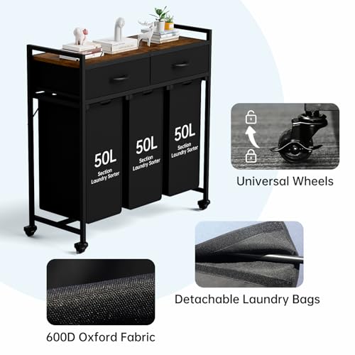 Laundry Sorter with 3 Section Pull Out Bags Rolling Laundry Basket Organizer with 2 Drawers Laundry Hamper with Shelves and Wheels for Laundry Room, Bathroom, Bedroom Organization (1 Tier) - size: 1 Tier