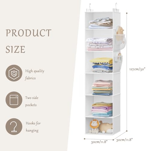 VERONLY Hanging Closet Organizer and Storage with Bamboo Support, 6-Shelf Closet Hanging Storage Shelves, Closet Organizers Easy Mount Foldable for Bedroom - color: Beige