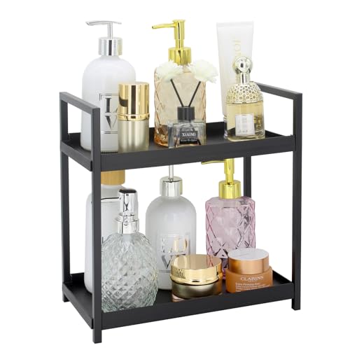 2-Tier Countertop Organizer for Bathroom – Cosmetic Organizer Rack and Storage Shelf for Bedrooms, Offices, Kitchen Counters, and Under Sinks (Black) - color: 2-tier-black-pp02