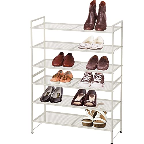 Simple Houseware 3-Tier Stackable Mesh Shoe Rack, White - color: White, style: Mesh Panel