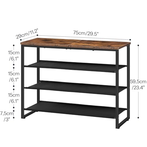 HOOBRO Shoe Rack, 4 Tier Shoe Storage Organizer with 3 Oxford Fabric Shelves and Top Panel, Holds 12-16 Pairs of Shoes for Entryway and Closet, Industrial, Rustic Brown BF47XJ01G1 - color: Rustic Brown + Black, size: 29.5"L x 11.2"W x 23.4"H