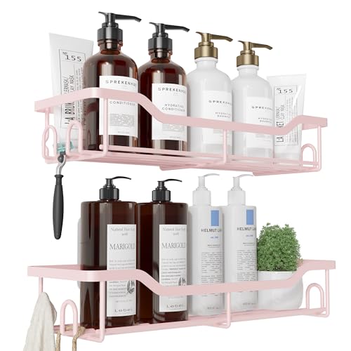Kitsure Shower Caddy Large - Adhesive Shower Organizer, Stainless Steel Shelf for Inside Shower, No Drill Bathroom Organizers and Storage, Home Decor Accessories, 2 Pack, Pink - color: Pink, size: Large