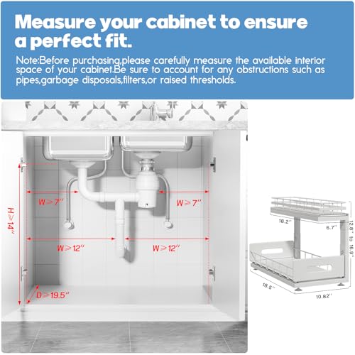 Under Sink Organizer Upgrade To Professional Rails,2-Tier Dual Pull Out Cabinet Storage,Height Adjustable Slide Out Drawers For Bathroom Kitchen,2 Pack-18.5"Dx12.8"-16.9"H,White - color: White, size: 2 Pack-18.5"Dx12.8"-16.9"H