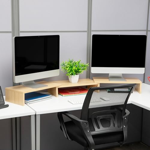 Mind Reader Dual Monitor Stand, Desktop Organizer, Laptop Riser, Office, MDF, 51.25"L x 9.25"W x 4.75"H, Brown - color: Brown