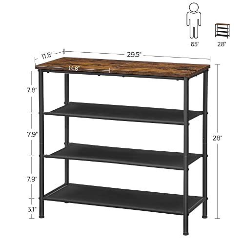 VASAGLE Shoe Rack, 4-Tier Shoe Storage Organizer for Entryway and Closet, Holds 9-12 Pairs of Shoes, 3 Fabric Shelves, Steel Frame, Industrial, Rustic Brown and Black ULBS035B01 - color: Rustic Brown + Black, size: 4 Tiers (29.5"W)