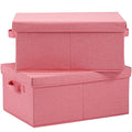 HOONEX Linen Foldable Storage Bins with Lids, 2 Pack, Storage Boxes with Carrying Handles and Sturdy Heavy Cardboard, 16.5" L x 11.8" W x 7.5" H for Shoes, Books, Clothes, Nursery, Pink - color: Pink