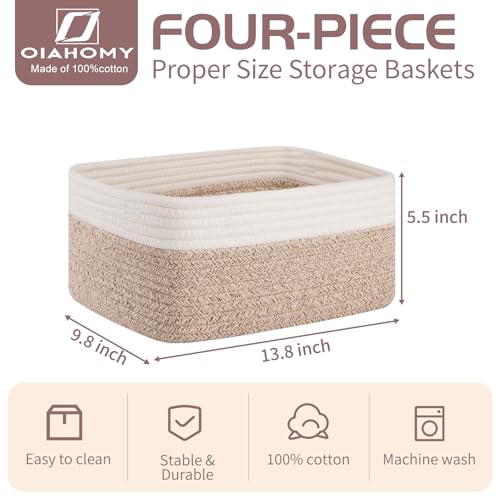 OIAHOMY 4 Pack Storage Baskets for Organizing, Small Bins for Shelves, Cute Decorative Storage Bins, Organizer Baskets for Gifts Empty, 13.8''Lx9.8''Wx5.5''H, Brown/White - color: Brown/White, size: 13.8"*9.8"*5.5"