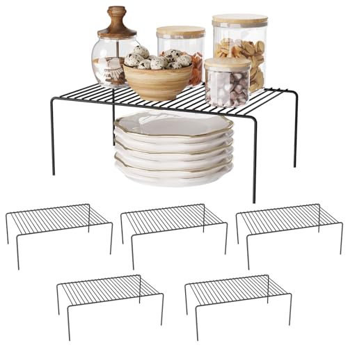 Medium(13 x 9.4 inch)Black Cabinet Storage Shelf Rack Set of 6, Rustproof Metal Wire Kitchen Counter Organizers and Storage, Spice Organization for Cabinet, Plate, Dish, Pantry, Bathroom, Fridge - size: 6Pack-Black-13 x 9.4 inch