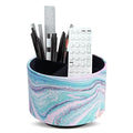 Round Leather Art Supply Organizer,Remote Control Holder,360-degree Rotating Pen Organizer with 4 Compartments(1-Pink Green Splash Ink) - color: 1-Pink Green Splash Ink