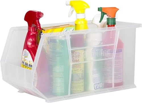 Akro-Mils 30265 AkroBins Plastic Storage Bins, Space-Saving Stackable Bins for Garage, Pantry, Craft Organization, 18-" x 8.25-" x 9-", Clear, 6-Pack - color: Clear
