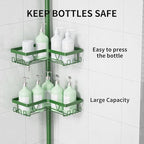 KEGII Shower Caddy Tension Pole, 4-Tier Rustproof Adjustable Corner Bathroom Organizer for Renters, 25–114.2 Inch No Drill Space-Saving Shower Storage Rack, Emerald Green - style: Tension Caddy - Emerald Green
