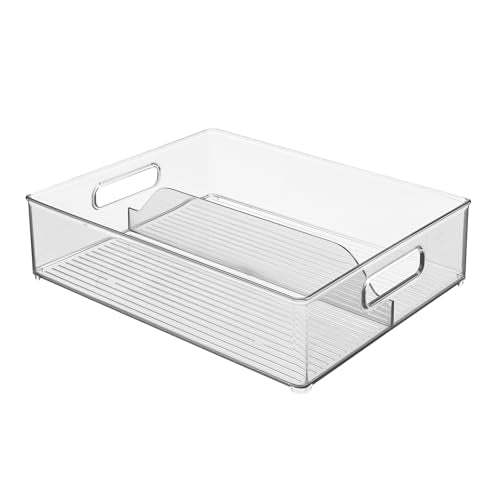 iDesign Divided Pantry Bin with Handles for Pantry, Refrigerator, or Freezer - Set of 3 - Clear - style: Pack of 3