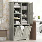 Virubi Tall Laundry Cabinet with 2 Tilt Out Hamper, Wood Bathroom Storage Cabinet with Doors and Adjustable Shelves Freestanding,Oak (Oak)