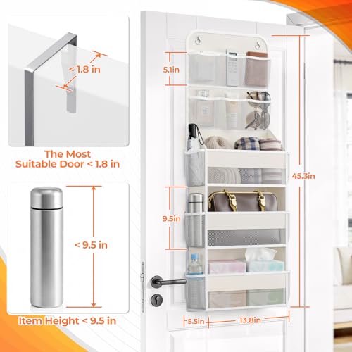 SpaceHacks 5-Tier Over the Door Organizer with Mesh Pockets, Baby Nursery Storage for Closet, Bathroom and Bedroom, Adjustable Hanging Closet Organizer for Cosmetics, Books and Essentials (Beige) - color: Beige, size: 5-Tier