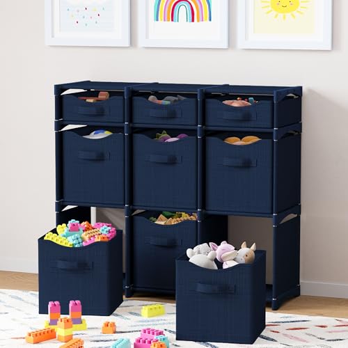 Cube Storage Organizer with Storage Bins Included - The Perfect Closet Organizers and Storage Solution. Includes 9 Storage Cubes, Great For Toy Storage, Closet Storage, Clothes Storage (Navy) - color: Navy, size: 9 Storage Cubes