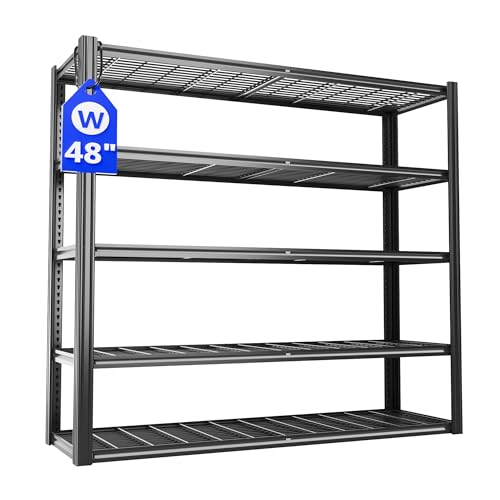 48" W Metal Garage Shelving 5 Tier Storage Shelves Heavy Duty 3030LBS Adjustable Shelf Unit Garage Shelving for Warehouse, Industrial, Basement, 72" H x 48" W x 24" D - color: Black-hidden Hole, size: 48" W x 24" D x 72" H