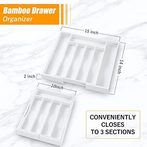 Bellsal White Silverware Organizer Kitchen Drawer Organizer Expandable Bamboo Utensil Holder Cutlery Tray for Kitchen Utensil and Flatware Bedroom Office - color: White, size: 7 Slots Expandable