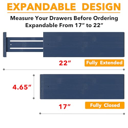 SpaceAid Bamboo Dresser Drawer Dividers 6 Pack, 4.65“ High Adjustable 17“-22” Drawer Organizers, Expandable Organization for Clothing, Clothes, Dressers, Navy Blue - color: NAVY BLUE, size: 4.65''H, 17''-22''L