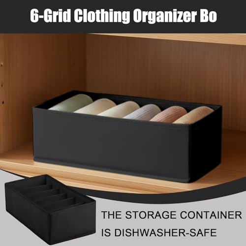 6 Grid Foldable Clothes Organizer Box,Wardrobe Storage Bin with PP Board Support,for Underwear, Socks, and T-Shirts,Black - color: Black, size: 6 Grid