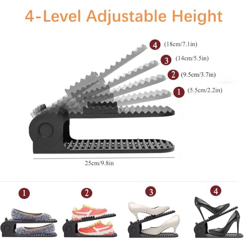 Shoe Slots Organizer, 8 PCS 4-Level Adjustable Shoe Rack Stacker, Organizador de Zapatos, Double Deck Shoe Holder for Closet Storage, No Assembly Needed, Black - size: 8PCS