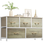 YITAHOME Wide Chest of Drawers, Dresser with 5 Drawers, Oak Greige Fabric Storage Tower, Dresser for Bedroom with 5 Drawers, Living Room, Closets - Sturdy Steel Frame, Wooden Top - color: Oak, style: 5-Drawer