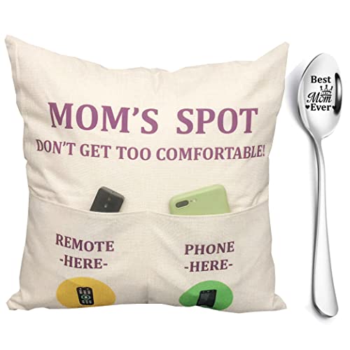 ZUYUROU Mom Gifts, 2-Pocket Mom’s Spot Throw Pillow Covers 18 x 18 Inch, Birthday Christmas Anniversary Thanksgiving Day Gifts for Mum Mama Stepmom Mimi - color: Mom
