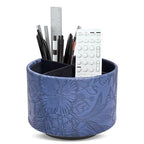 Hennaja Round Leather Art Supply Organizer,Remote Control Holder,360 Degree Spinning,Multi-Functional Pencil Holder,4 Compartments Desktop Stationary Organizer(1-Carved Blue) - color: 1-Carved Blue