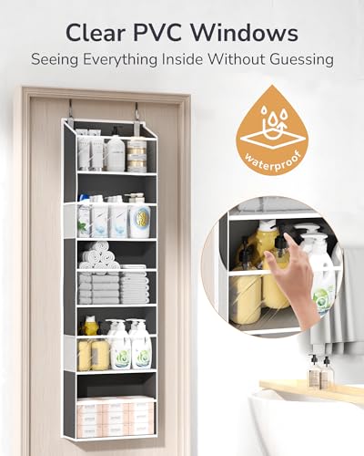 ULG Clear Over The Door PVC Organizer with 4 Pockets Hanging Storage for Bathroom, Closet, or Bedroom，Dark Gray - color: Dark Gray-4p, size: 1 Pack