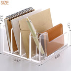 SANRUI Acrylic Mail Organizer, 5 Compartments File Holder for Desk,Letter Sorter with Pen Holder,Desk Organizers and Accessories,Clear Cute Mail Sorter - style: 4 Sections with Pen Holder