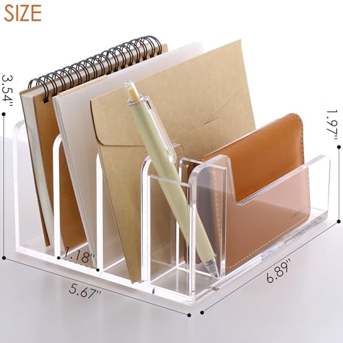 SANRUI Acrylic Mail Organizer, 5 Compartments File Holder for Desk,Letter Sorter with Pen Holder,Desk Organizers and Accessories,Clear Cute Mail Sorter - style: 4 Sections with Pen Holder