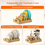 Lifewit Bamboo Lid Organizers for Inside Cabinet, Food Storage Container Lid Holder with 4 adjustable Inserts & 5 Sections, Kitchen Pantry organizer and storage, 10.6" X 8.3" - size: Medium(10.6" x 8.3")