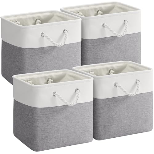 12 x 12 Inch Cube Storage Bins, 4 Pack Fabric Storage Basket with Handles, Foldable Boxes Organizer for Shelf Baskets for Home, Clothes (White/Grey) - color: WhiteGray, size: 12inX12inX12in-4P