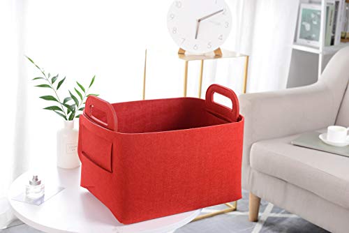 Minoisome Storage Basket Felt Storage Bin Collapsible& Convenient Box Organizer with Carry Handles for Office Bedroom Closet Babies Nursery Toys Laundry (Red, 19.9inch（L）×13.6inch（W）×12.6inch（H）) - color: Red, size: 19.9inch（L）×13.6inch（W）×12.6inch（H）