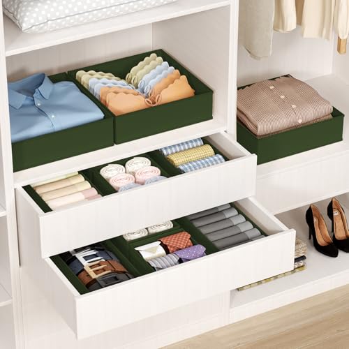 DIMJ Drawer Organizer Clothes - 20 Pack Closet Drawer Organizer Bins for Baby Clothes Storage, Fabric Dresser Organizer for Nursery Bedroom, Foldable Small Drawer Dividers for Underwear Socks - color: Green, size: 20 Pack