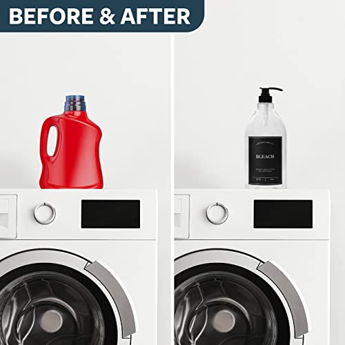 Calindiana Modern Farmhouse Bleach Liquid Laundry Detergent Dispenser for Laundry Room Decor and Organization, PET Plastic Landry Soap Containers with Water Resistant Label, Clear 64oz - color: Clear Bottle/Black Label, style: BLEACH