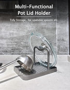 Anti-Rust Metal Spoon Rest with Lid Holder, Heat-Resistant Pot Lid Rest, Multifunctional Spatula Holder While Cooking for Stovetop and Kitchen Counter – Grey - color: Gray