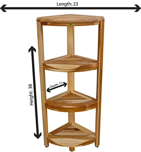 EcoDecors Corner Snazzy Corner Four Tier Natural Color Shelf Waterproof Teak Wood Shower Bench Stool Seat Chair For Inside Shower Provides Safety, Storage, and Organization For Bathroom Accessories - size: 4 tier