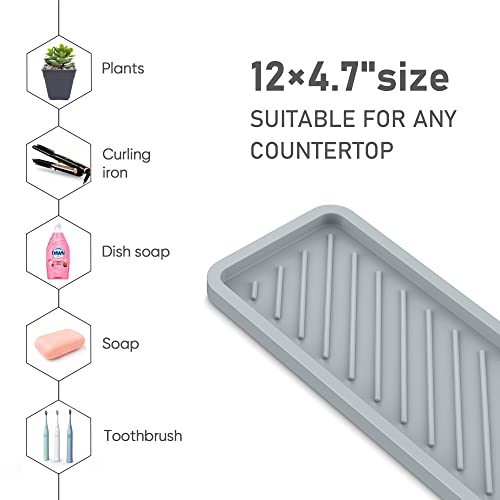 EG-SIPRO Kitchen Sink Organizer Tray,Sponge Holder for Kitchen Sink Bathroom Counter Tray Sponge Caddy Silicone Soap Holder for Soap dispenser, Bottle, Dishwashing Accessories(2-pack) - color: Grgr, size: 12×4.8inch