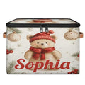 Custom Storage Basket with Name, Personalized Storage Bins with Zipper Lid, Foldable Fabric Storage Box Large capacity with Handle Bear Red Hat Scarf - color: Option 16