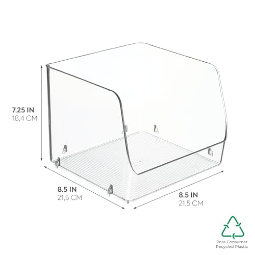 InterDesign iDesign Linus Stacking Organizer Bins for Kitchen, Pantry, Office, Bathroom, Extra Large-Clear (Pack of 4) - size: Large (Pack of 4)