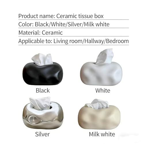 Ceramic Tissue Box Cover Modern Decorative Organizer for Facial Tissues Holder, Farmhouse Style Home Decor for Bathroom, Bedroom, Living Room & Office (Shell White) - color: Shell White