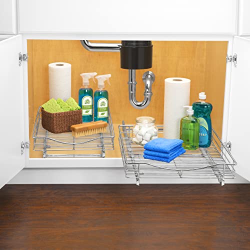 LYNK PROFESSIONAL® Pull Out Cabinet Organizer, 11" x 21" Slide Out Cabinet Organizer Pull Out Drawer – Pull Out Shelves for Kitchen Cabinets – Under Sink Organizers - Lifetime Ltd. Warranty, Chrome - color: Chrome, size: 11" W x 21" D