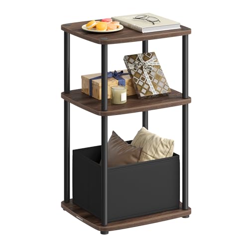SONGMICS Home Side Table, 3-Tier Nightstand with Storage, End Table with Fabric Basket, for Bedroom, Living Room, Steel Frame, Superfast Toolless Assembly, Modern, Ebony Walnut ULET286K01 - color: Ebony Walnut, size: 1 pack