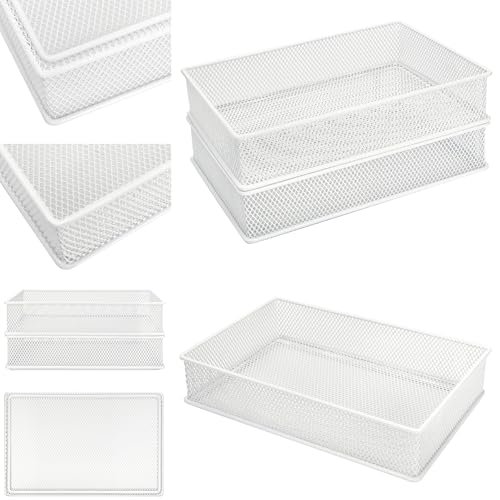 Annova Mesh Stackable Drawer Cabinet and Shelf Organizer Bins Storage Basket School Office Supply Holder Tray- Set of 2 (White, 6x9x2 Inch) - color: White, size: 6x9x2 Inch