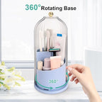 QIYVLOS Toothbrush Holders with Sliding Lid, Rotating 3 Slots Bathroom Organizer Countertop, Tooth Brush Toothpaste Holder Bathroom Counter Stand Sink Organizer Caddy for Makeup Brushes Holder (Blue) - color: Blue+transparent