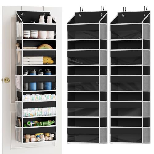 SpaceAid 2 Pack Over The Door Organizer with 5 Large Pockets and 10 Mesh Side Pockets, 5 Layers Door Organizer Hanging with Clear Window for Bedroom, Bathroom, Pantry and Nursery, Black - color: Black, size: 2 Pack