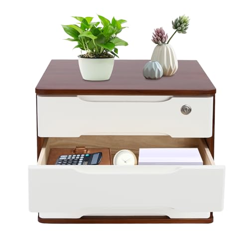 3-Tier Desk Organizer with Lockable Drawers,1 Locks & 2 Keys, Wooden Desktop Storage Box, Categorized Storage Desktop File Cabinet((Walnut, White) - color: Walnut/White-3 Tiers