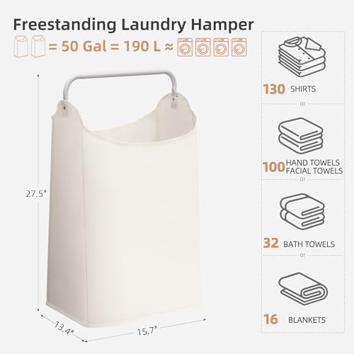 STORAGE MANIAC 2 Pack Large Laundry Hamper with Sturdy Metal Handle, Collapsible Laundry Basket, Freestanding Waterproof Clothes Hamper for Laundry Room, Bedroom, Dorm, Towels, Toys, White - color: White, size: 2 Pack
