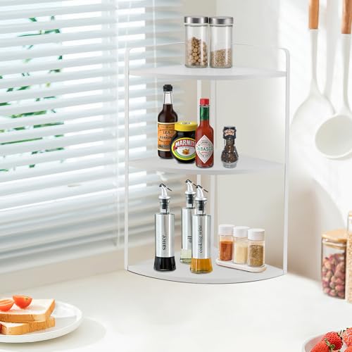 3 Tier Corner Bathroom Counter Organizer, Countertop Organizer, Makeup Organizer Countertop, Bathroom Storage Sink Shelf, Wooden and Metal Counter Shelf (Large Capacity-White) - color: White